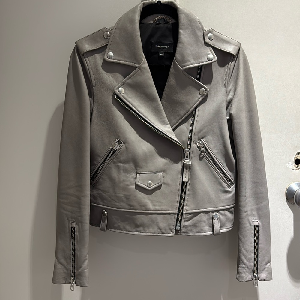 Gray Mackage Baya Leather Jacket; size Small.